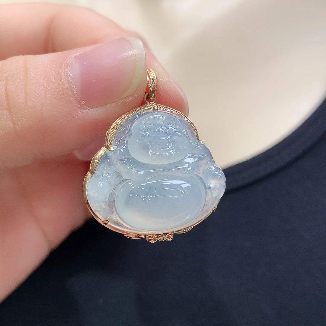 颈饰18K金镶嵌翡翠佛公
