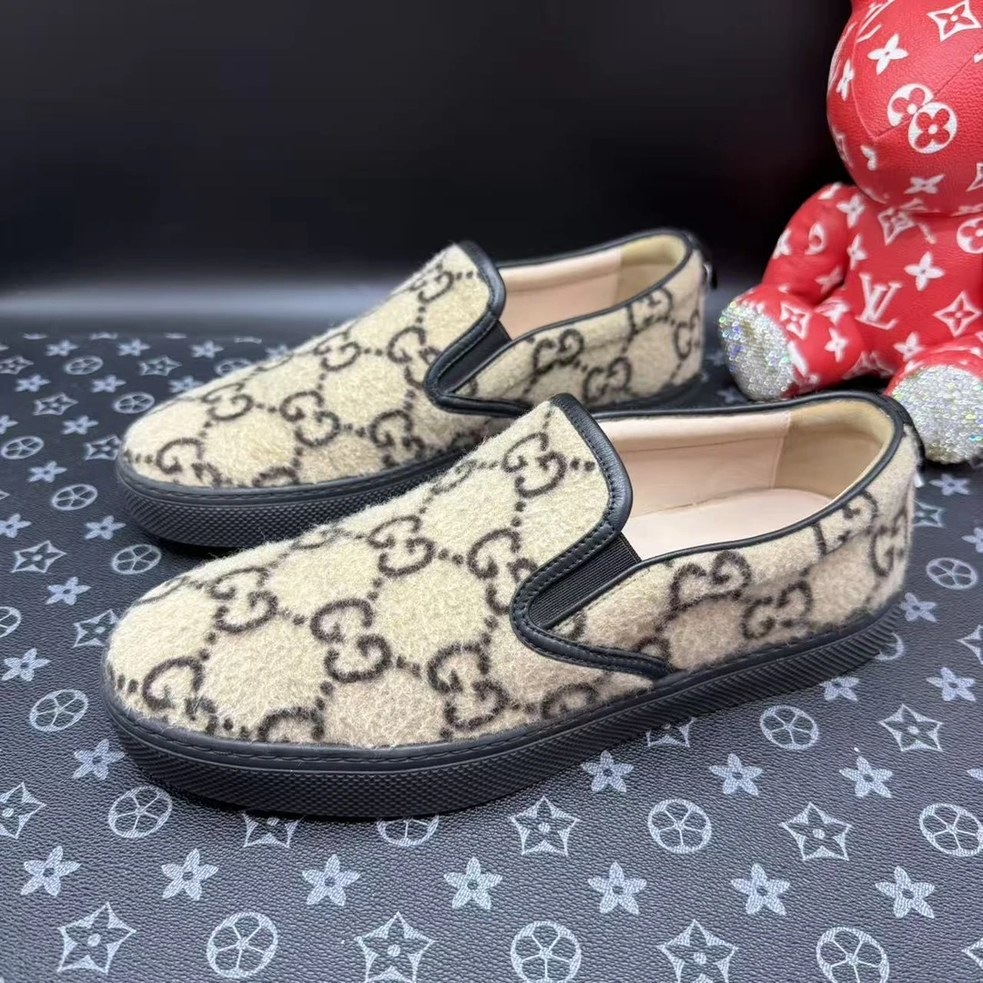 95新 GUCCI/古驰 男士棕黄双G满印一脚蹬板鞋41欧码 ddm3312