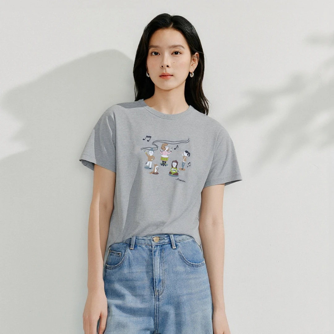 纯棉趣味印花短袖T恤女2025夏季新款舒适百搭休闲宽松上衣