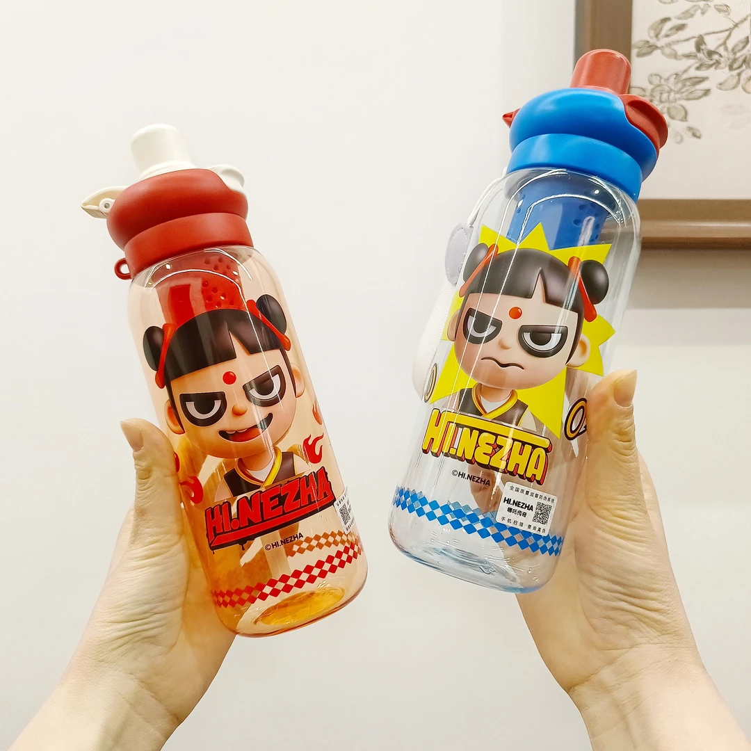 哪吒儿童水杯新款可爱学生杯高颜值防摔水杯网红双饮杯塑料茶杯