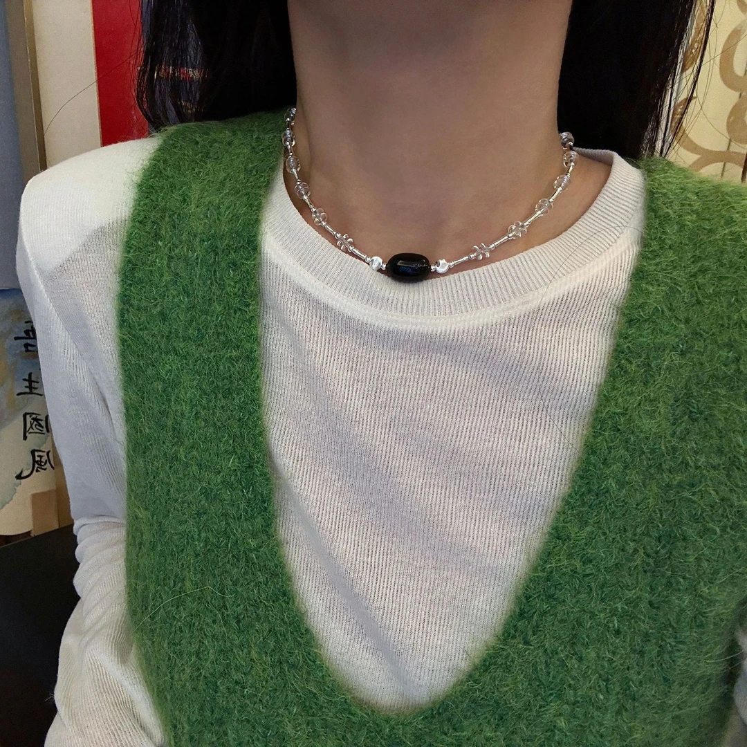 链子925银 LEEONE【渡意】简约轻奢百搭黑瑙竹节锁骨链A232