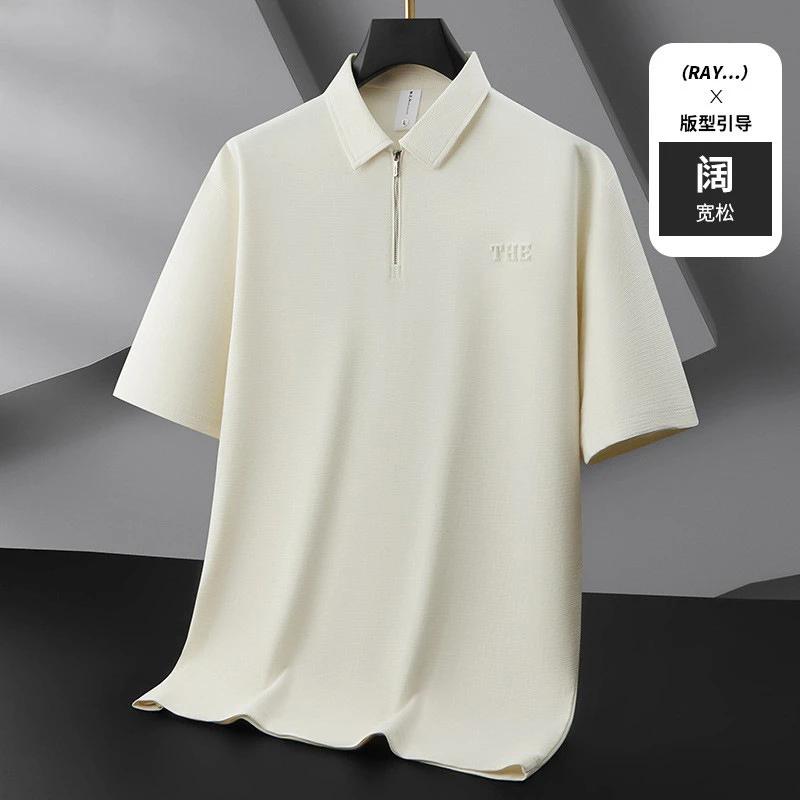 夏季新款大码男士阔版短袖棉t恤胖子时尚休闲加大半拉链领polo衫