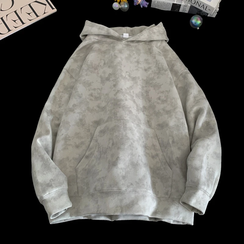 美式纯色扎染卫衣休闲男士百搭长袖宽松潮牌秋冬连帽重磅圆领上衣