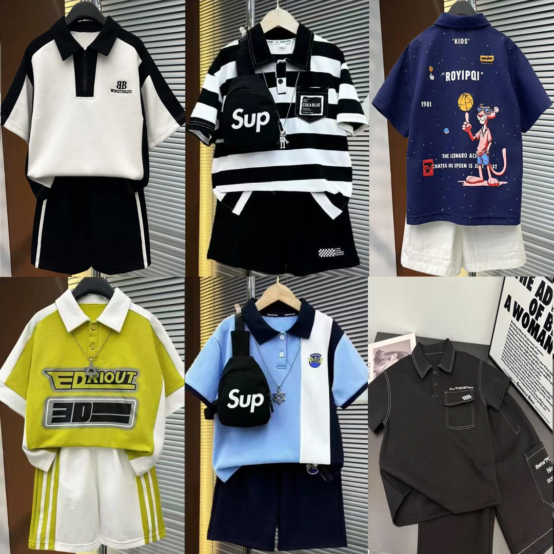 新【6套12件】男女童夏季2025新款POLO衫组合套装韩版夏款两件套