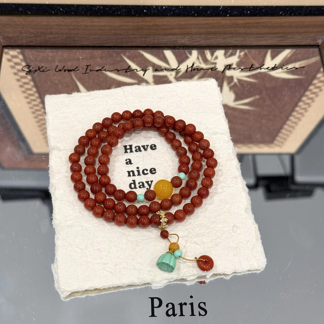 原创高货三圈南红玛瑙国风莲蓬吊坠轻奢气质手链 多样性发一SL146