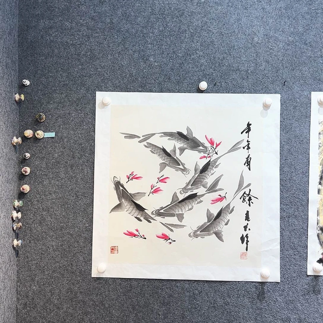 国画知鱼之乐纯手工画