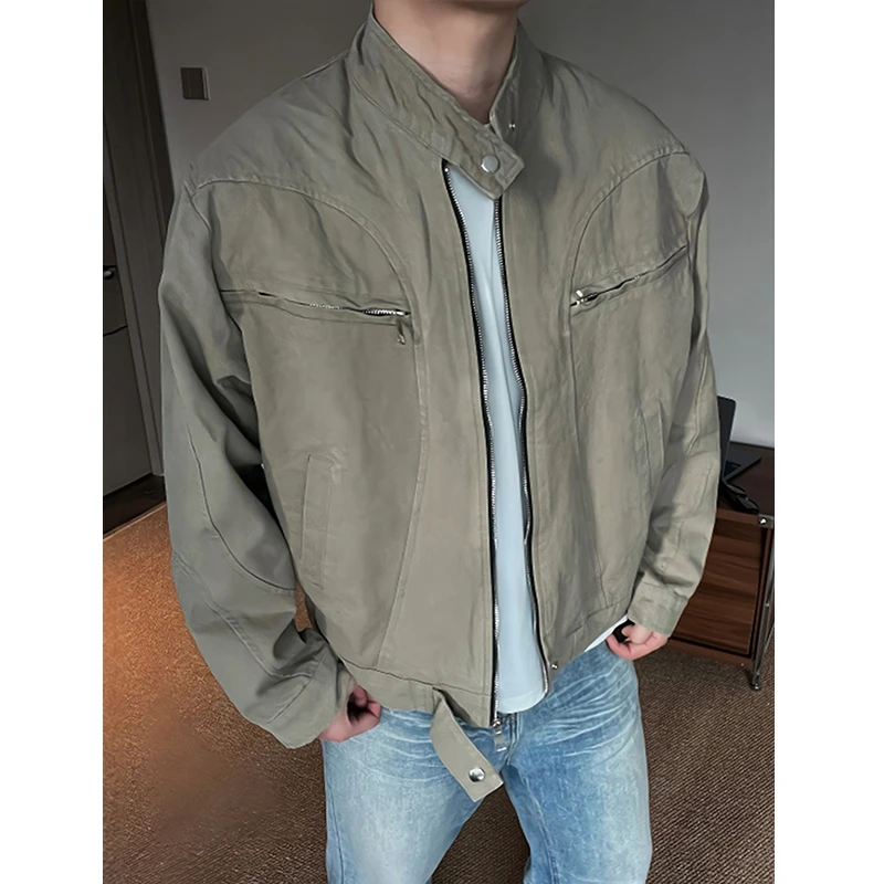 美式哈灵顿工装夹克男款解构立领硬挺正肩cleanfit重工休闲短外套