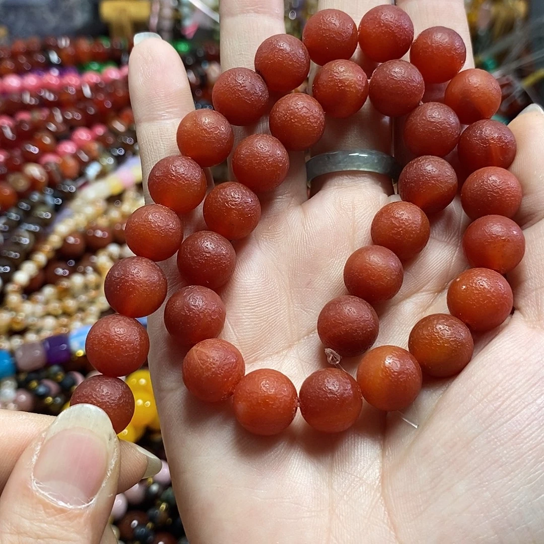 玛瑙/玉髓未镶嵌珠宝半成品橘皮玛瑙一条卡12mm