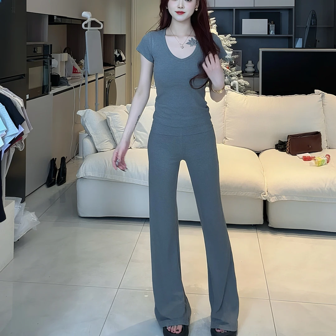 FANGAO【腿精比例2.0】翻腰设计垂感显瘦弹力垂垂裤紧身辣妹微喇裤