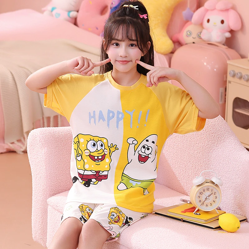 儿童睡衣夏季短袖薄款姐弟棉质套装中大童小女孩卡通派大星家居服