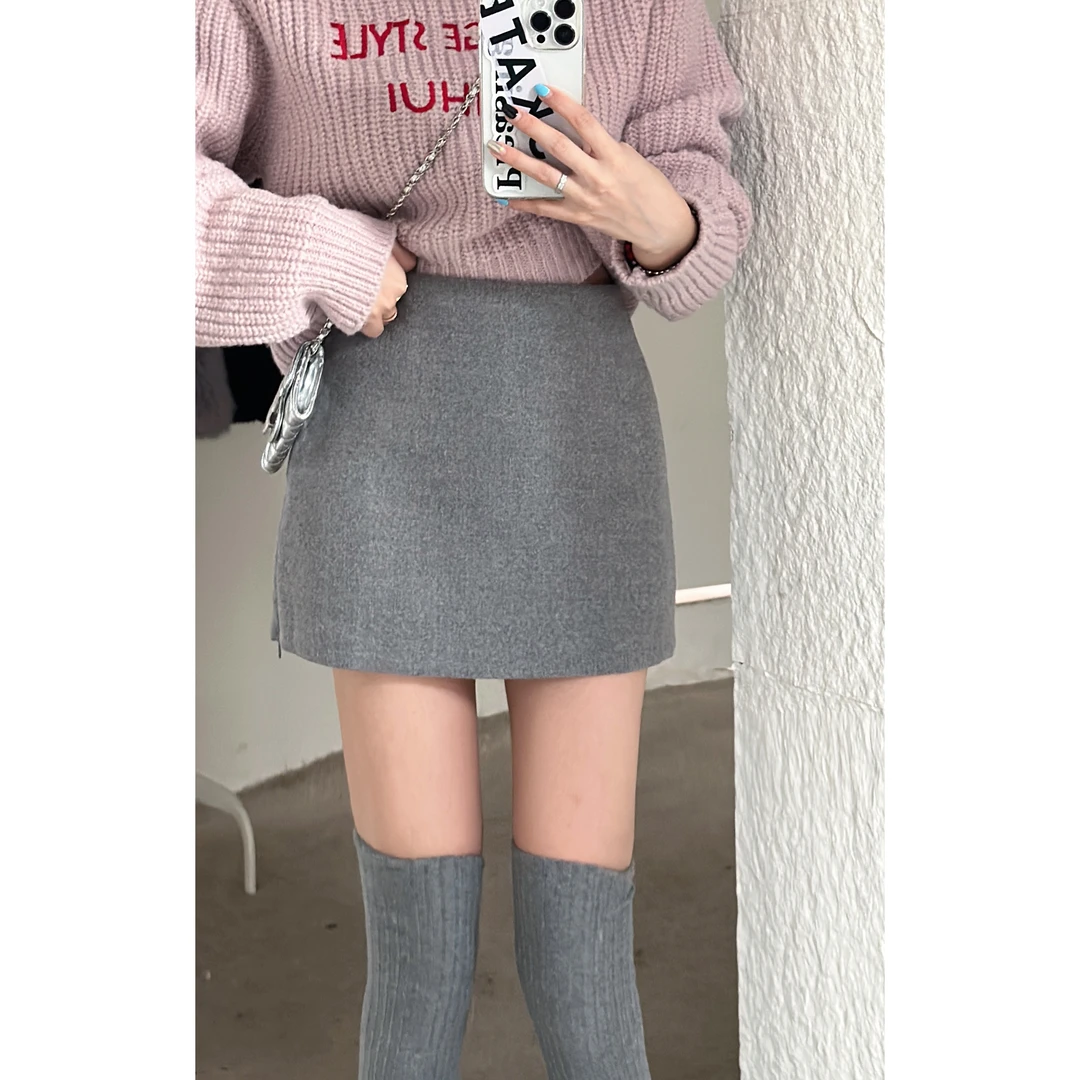 【HuiHui】韩国东大门新款韩版洋气经典百搭简约纯色半身裙（A1320)