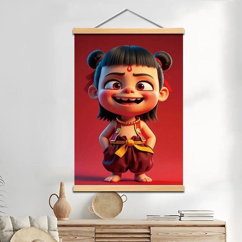 挂画人物挂画带框墙壁挂画装饰挂画墙壁装饰画哪吒海报装饰客厅