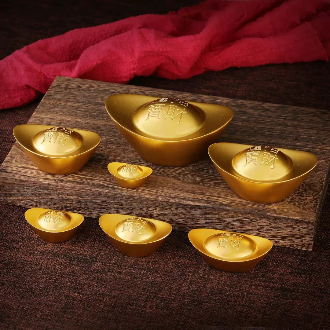 合金元宝仿真金条摆件聚宝盆百福缸填充物镇尺家居办公室风水摆件