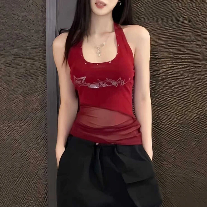 洋气气质红色小吊带背心女装夏季修身挂脖外穿内搭辣妹纯欲风上衣