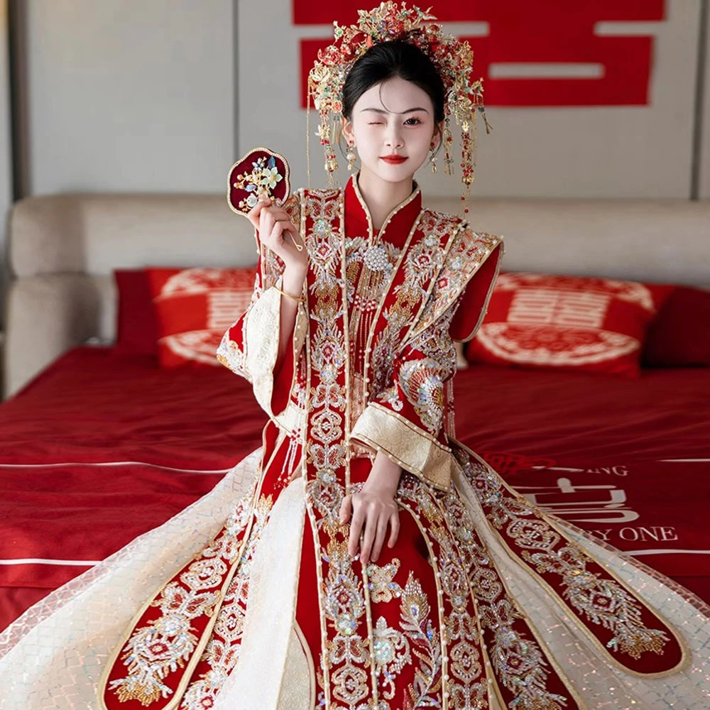 秀禾服婚服2025新款中式新娘结婚凤冠霞帔显瘦敬酒服胖MM礼服出阁