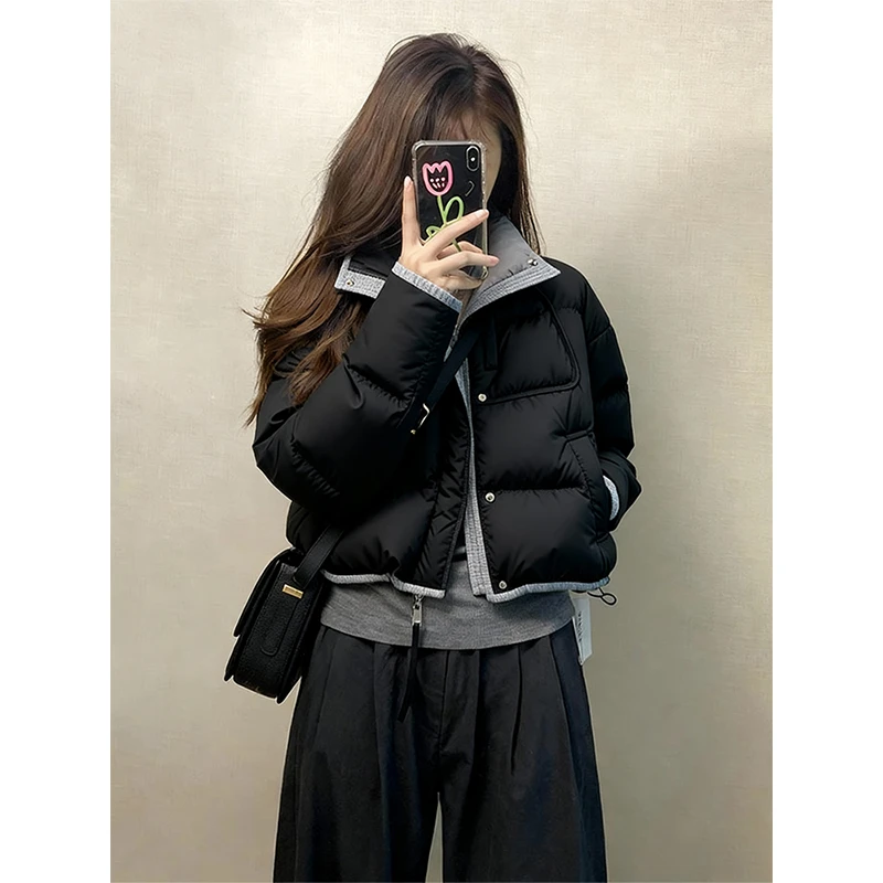 2025巨好看的短款棉服女冬小个子翻领撞色外套厚棉袄韩系面包服