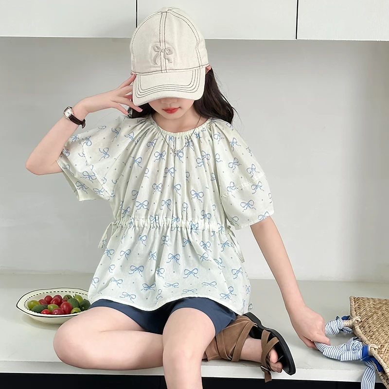 女童夏季蝴蝶结娃娃衫短裤套装2025新款时尚洋气中大童漂亮薄款潮