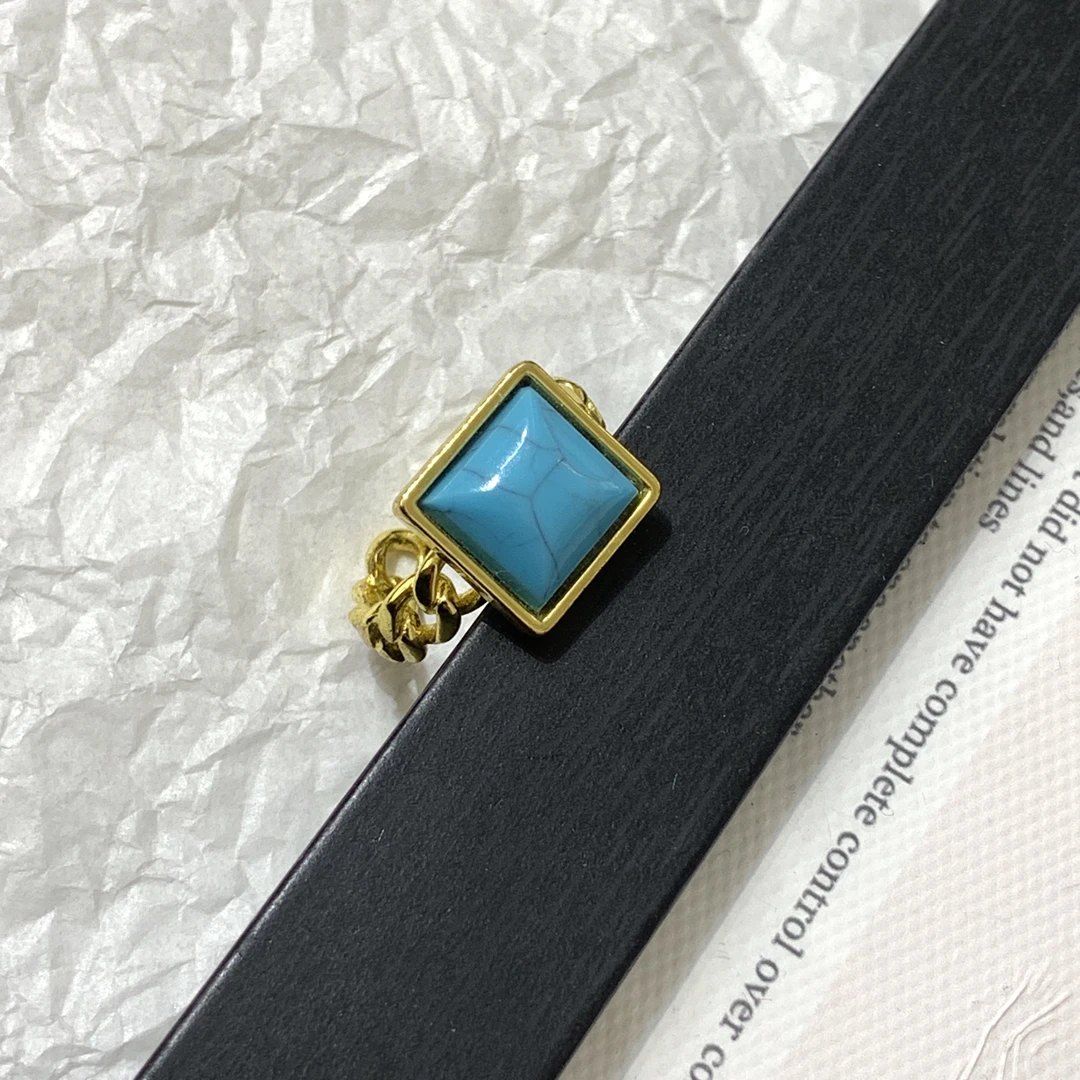钛钢戒指 LARVINA复古蓝色方形戒指