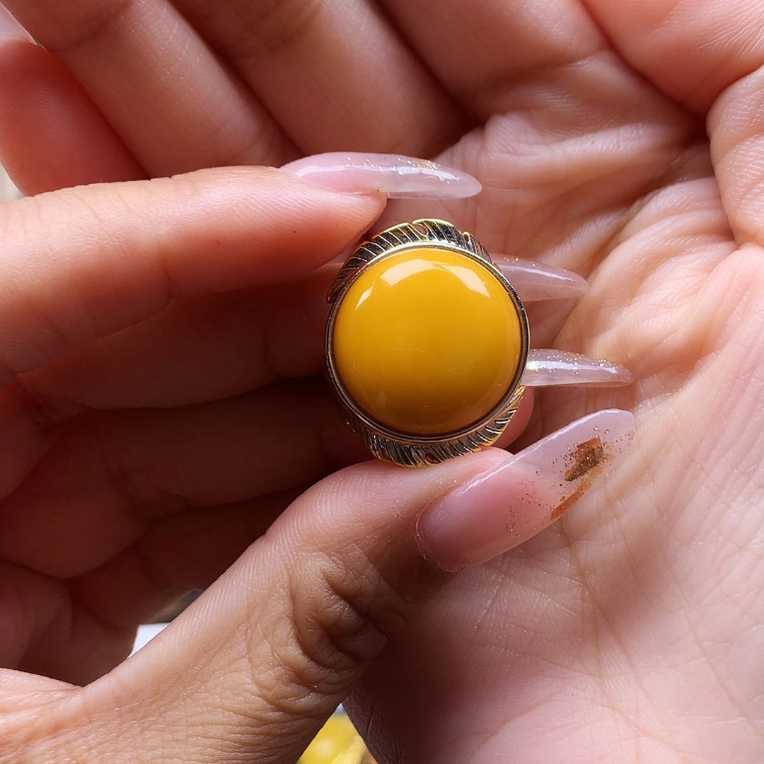 蜜蜡银S925镶嵌戒指戒指