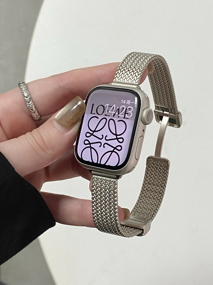 适用苹果手表iwatchS10表带applewatchS9金属SE麦穗S8磁吸7夏透气