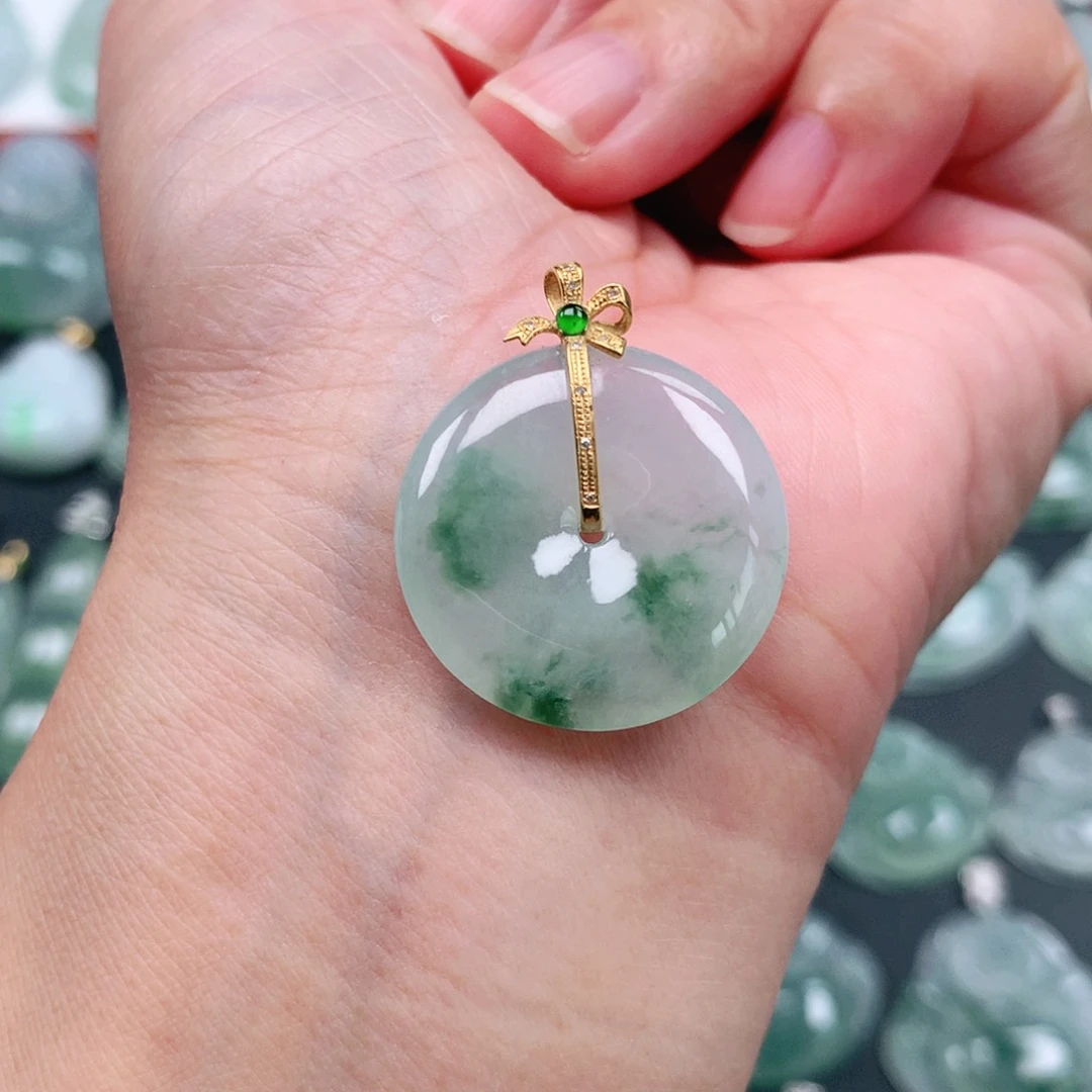 翡翠18K金镶嵌吊坠(不含链)
