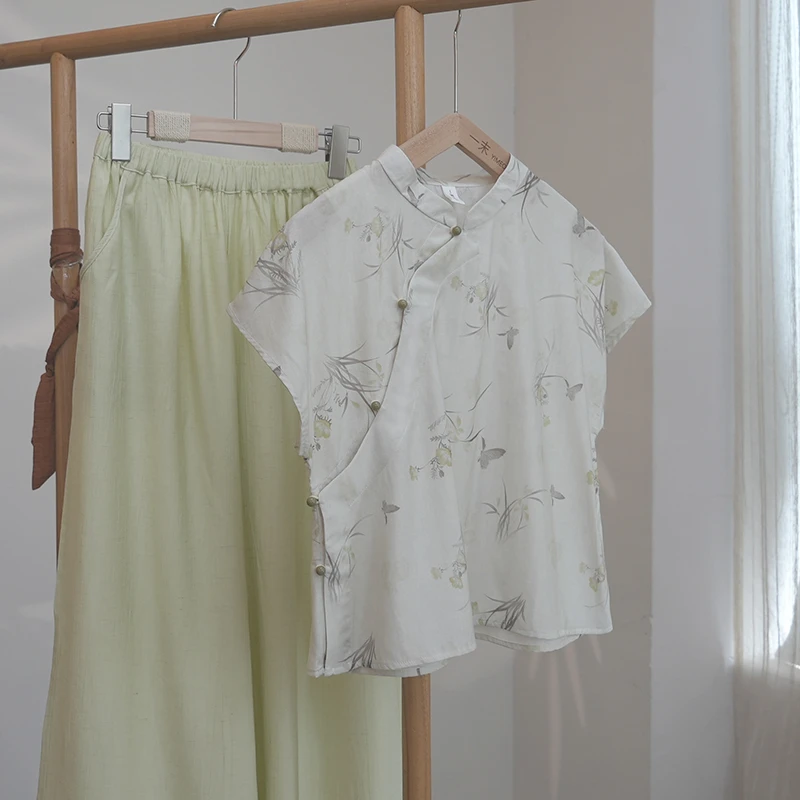 4667《竹烟莞》原创夏季宽松显瘦国风上衣新中式别致禅意斜襟衬衫