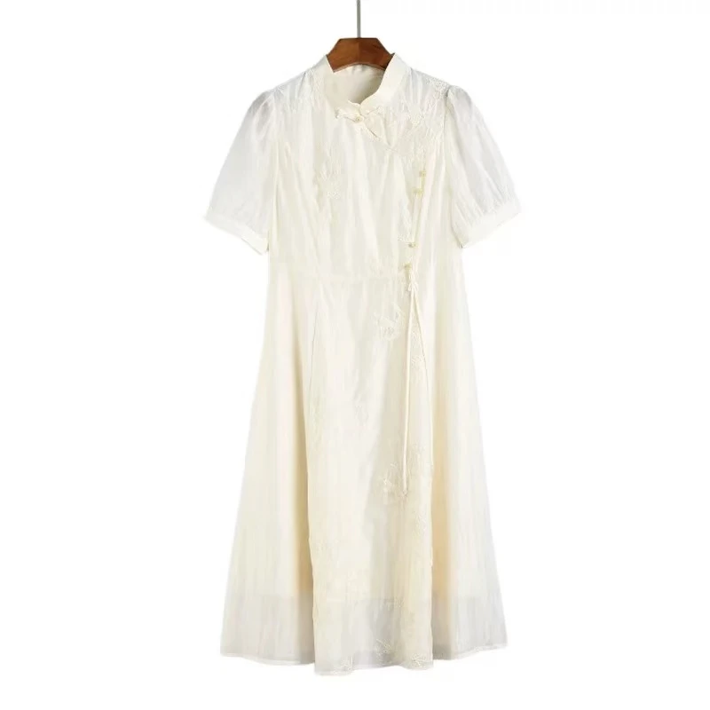 【JX023白色气质裙】麦多多专属2025时尚百搭洋气夏中长款连衣裙