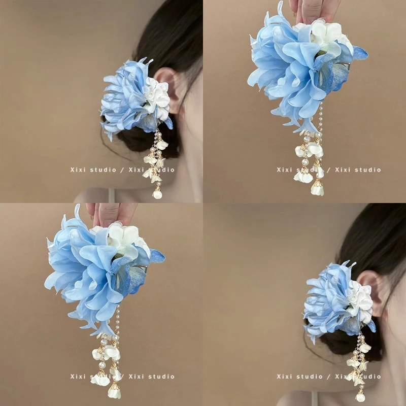 浪漫加分！小清新花朵流苏发夹！度假风头花洋气侧边夹新款新品