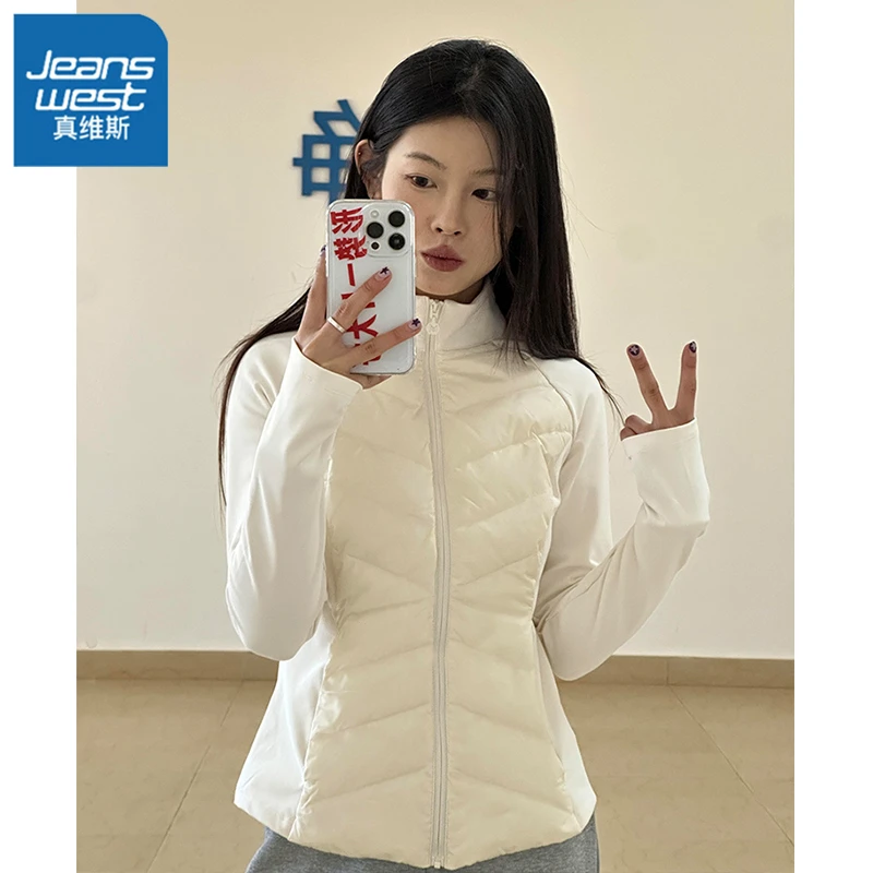 真维斯米白色2025秋冬季排骨服立领外套户外运动休闲加绒加厚棉服