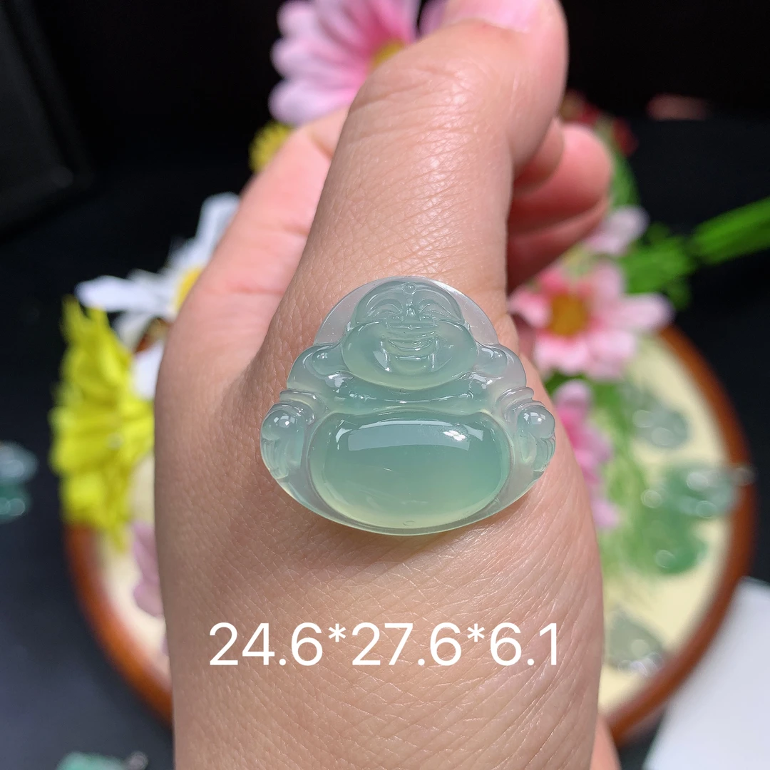 缅甸翡翠A货冰种晴水绿佛公钟挂件水润百搭精冰满绿绿色玉石百搭