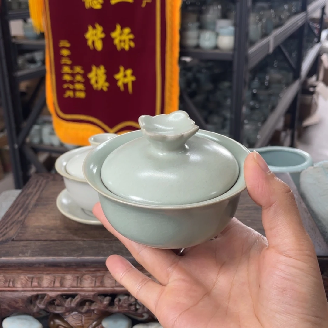 不****瓷片尚青釉花盖碗 微瑕两才