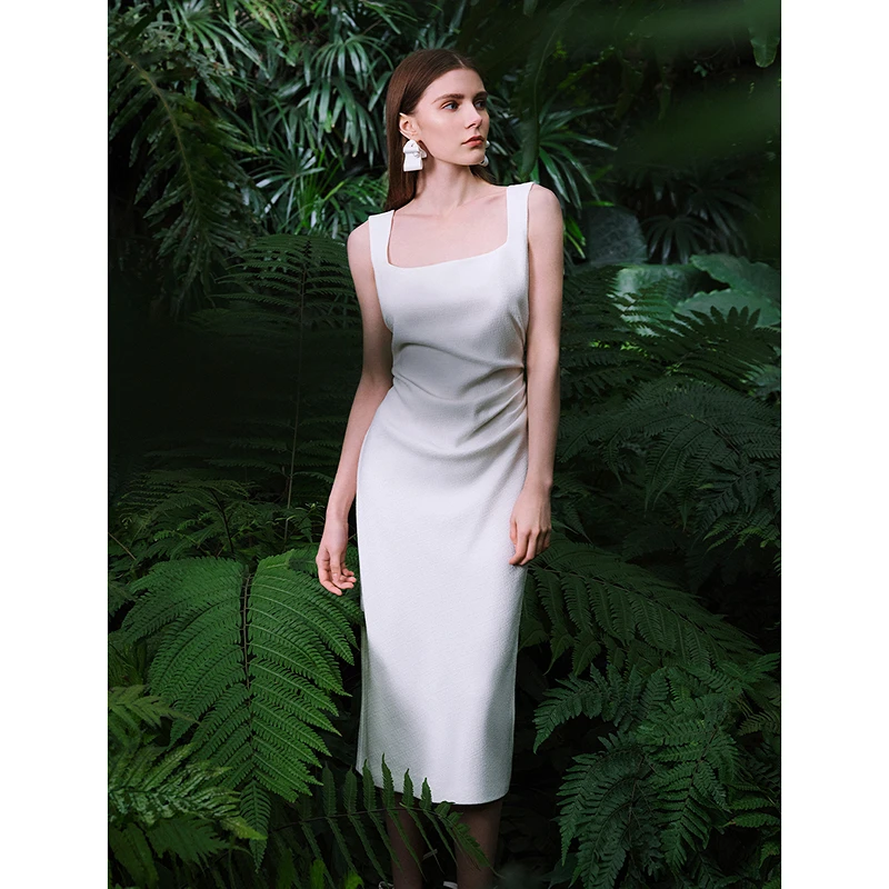 达人朗姿吊带方领气质设计感收腰显瘦女裙子24年夏连衣裙