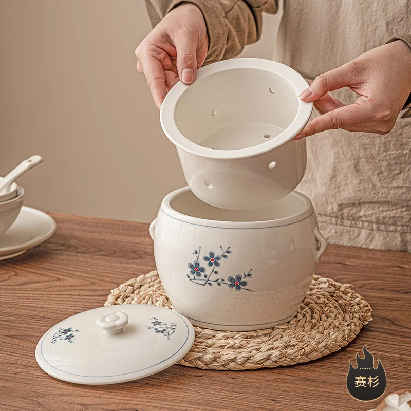 闽南溢汤专用锅大号溢鸭汤滴汤陶瓷隔水炖盅内胆带孔免过滤小汤盅