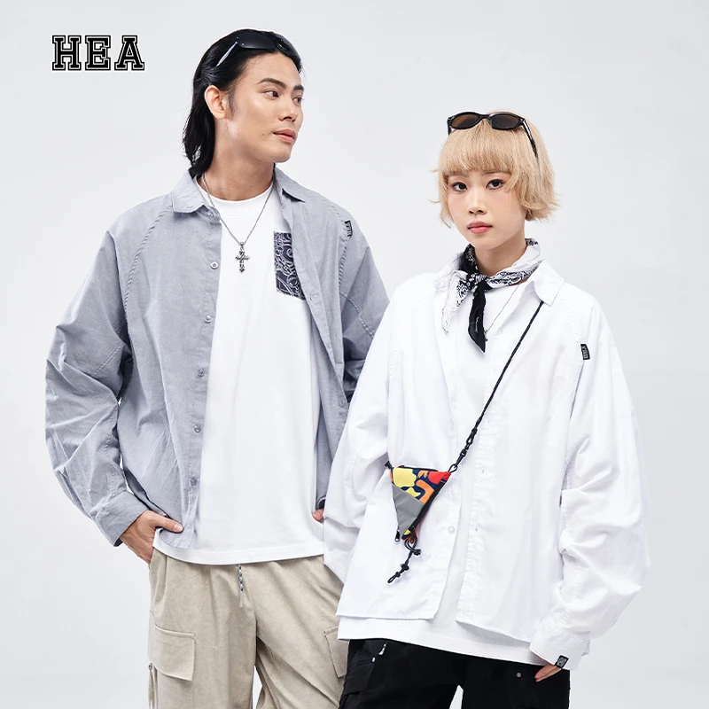 HEA 长袖衬衫棉感简约叠穿百搭