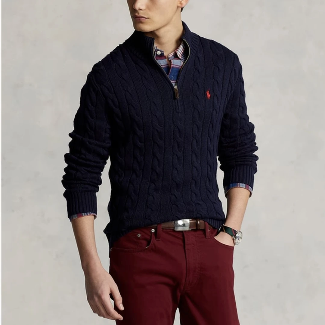 POLO RALPH LAUREN拉夫劳伦长袖针织半拉链绞花男款毛衣710810841