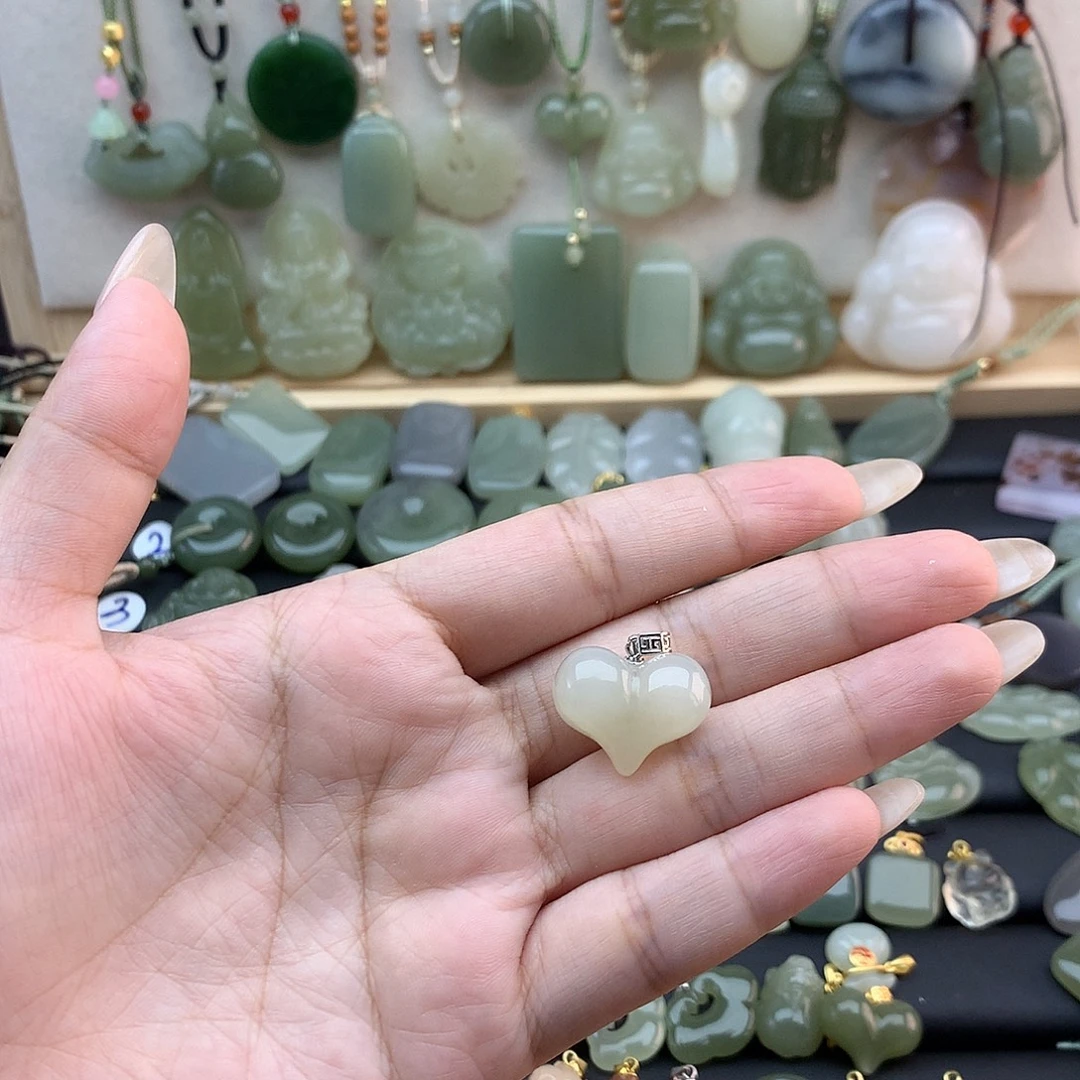 和田玉银S925镶嵌吊坠(不含链)
