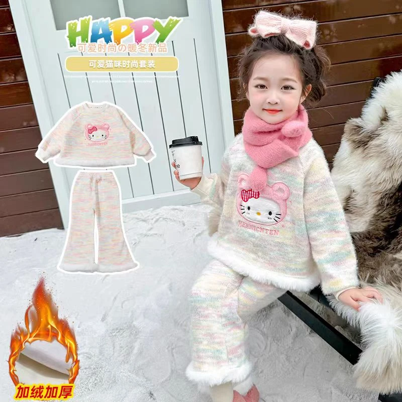 2025新款女童加绒套装秋冬款女宝宝洋气甜美卡通冬装两件套