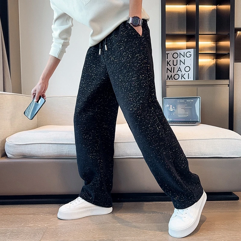 满天星弯刀裤男士春秋款潮牌直筒宽松阔腿运动冬装加厚休闲长裤子