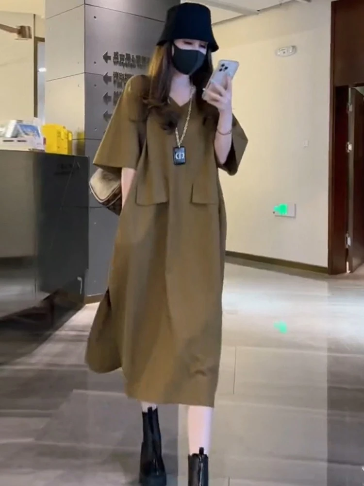 2025夏季新款欧货轻奢短袖t恤连衣裙宽松显瘦洋气减龄高级感女装