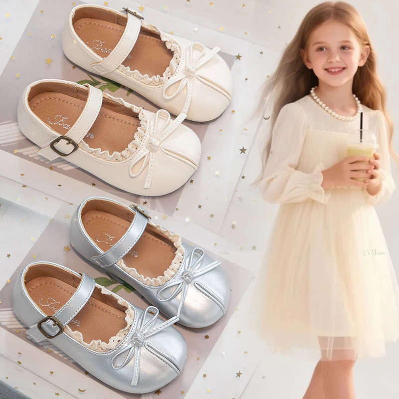 女童公主小皮鞋2025新款儿童鞋子女孩黑色软底银色夏女宝豆豆单鞋