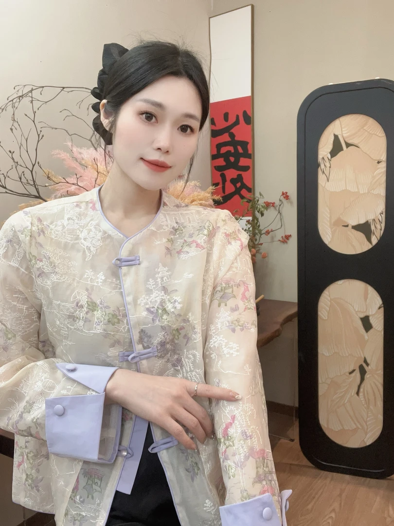 【紫嫣然】紫色刺绣春夏薄款外套女百搭时尚国风上衣女绣花