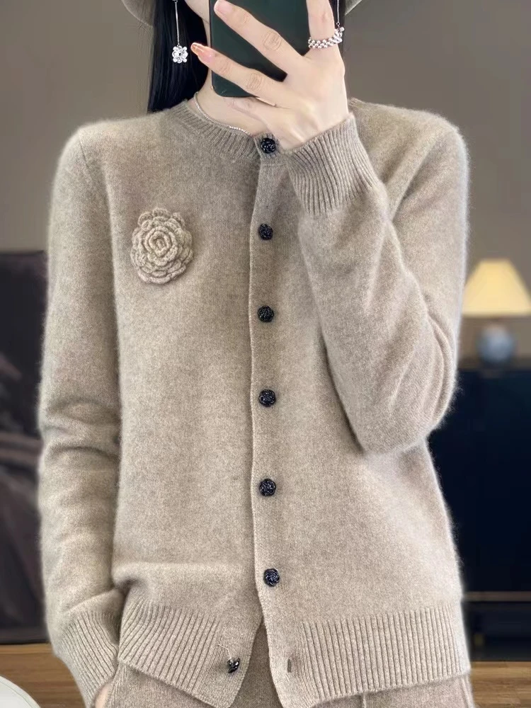 玫瑰花针织小香风简约风针织上衣圆领羊毛衫NJR894