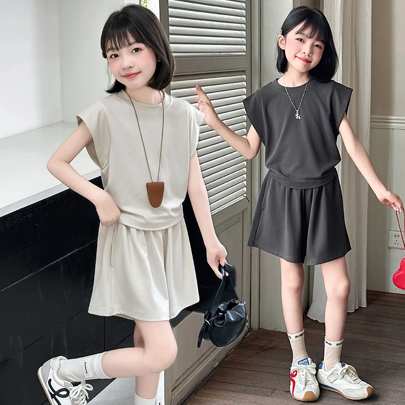女童夏装套装2025新款小女孩洋气韩范两件套大女童夏装6-12岁潮款