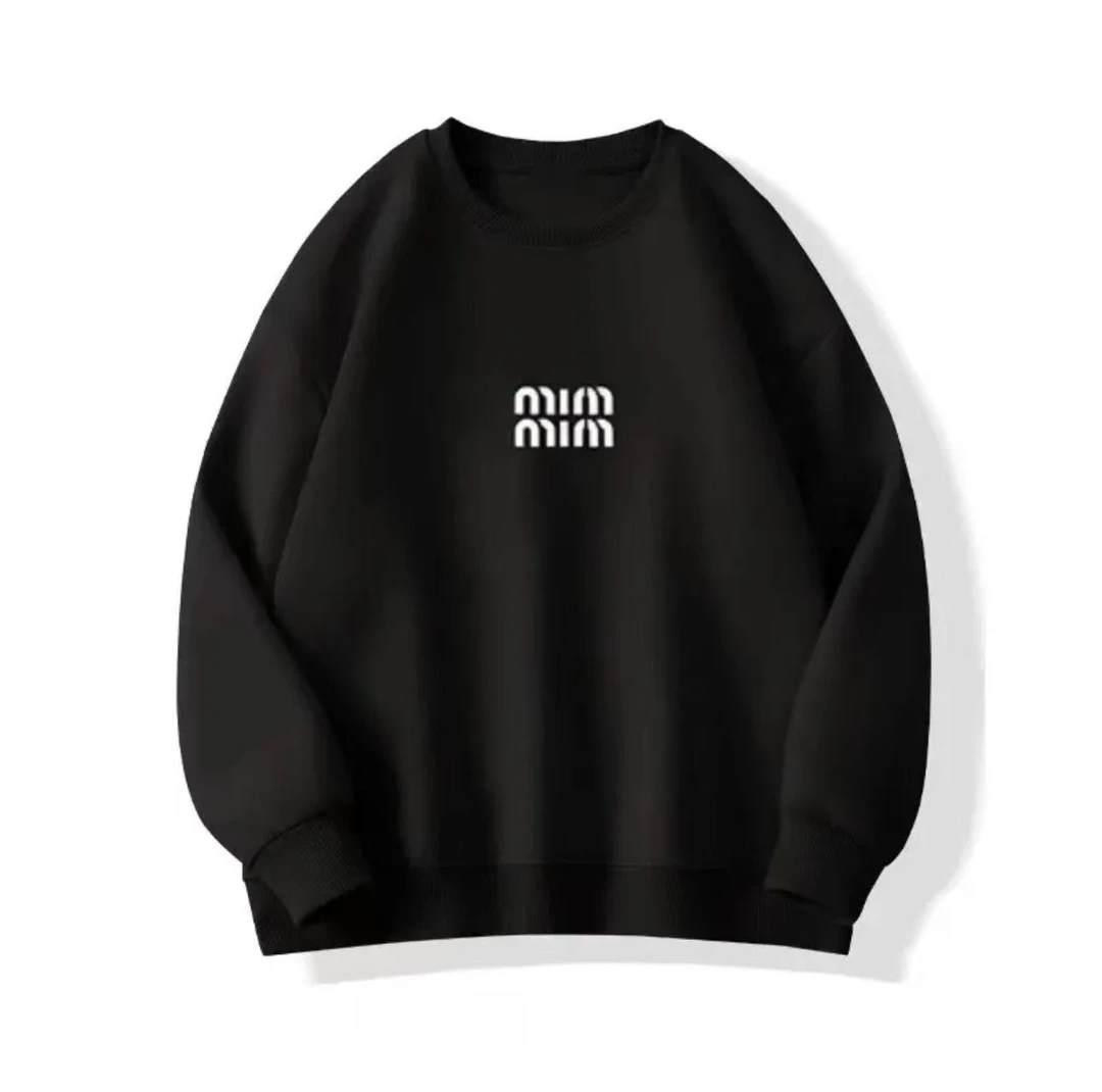 宝宝绒卫衣长袖休闲情侣黑色宽松印花圆领套头--MIN卫衣