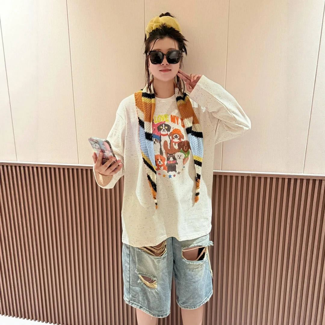 【狗狗派对+围巾】设计师同款披肩上衣秋冬时尚韩版长袖T恤小狗