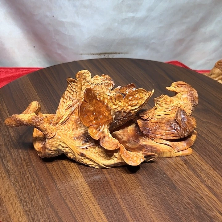 柏木三**下崖柏手工雕刻鸳鸯