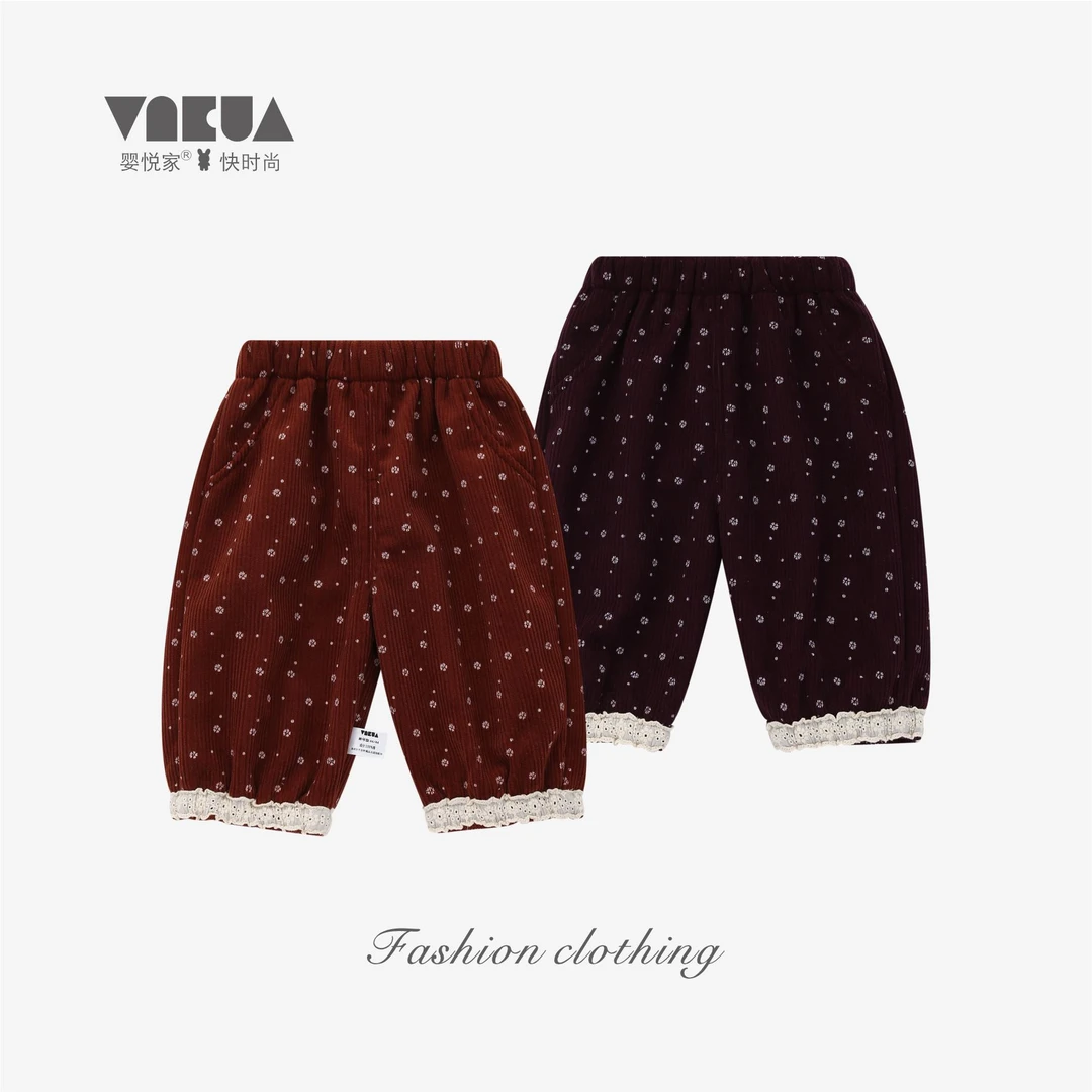 婴悦家秋冬款女宝时尚韩版洋气百搭繁花复合绒束脚裤 Q98705