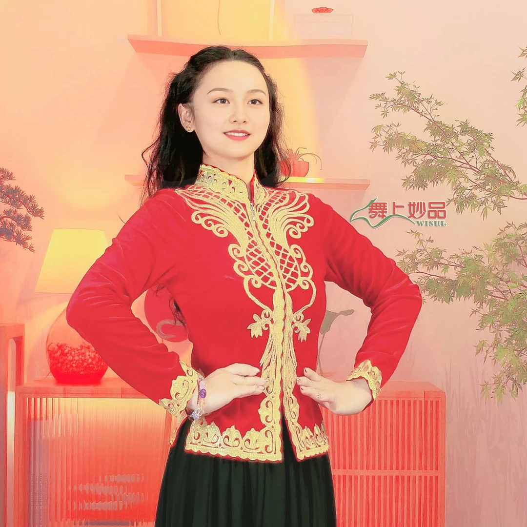 新疆少数民族异域风情刺绣舞蹈凤舞九天上衣