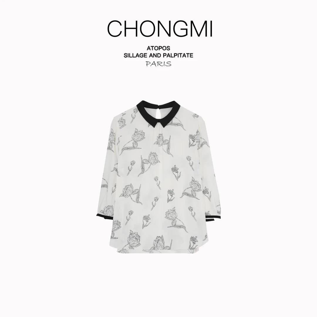 白色重磅鬼绉桑蚕丝真丝印花衬衫女2025夏季新款时尚百搭气质上衣