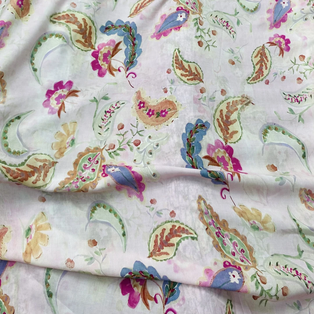 升级版精品天丝木棉.粉色大叶子.春夏连衣裙旗袍面料轻薄透气